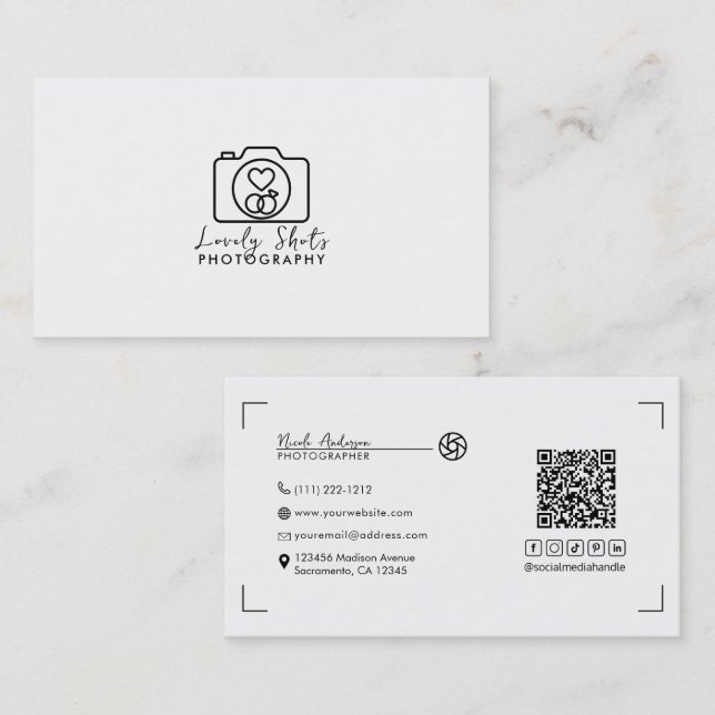 Herzkamera Moderne Minimale Hochzeitfotografie Visitenkarte (Vorne/Hinten)