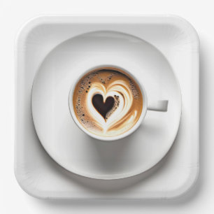 Herzkappuccino im White Coffee Cup Pappteller