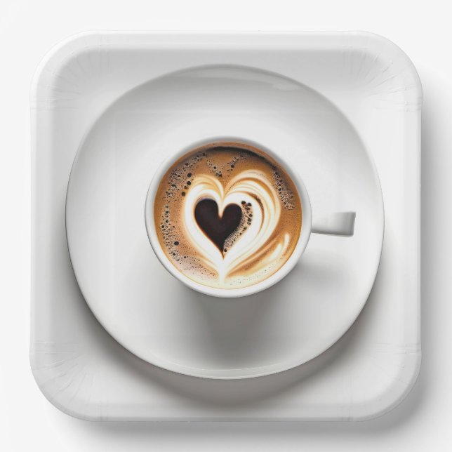 Herzkappuccino im White Coffee Cup Pappteller (Vorderseite)