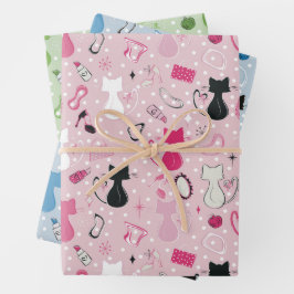 Herzkatzen des Mitteljahrhunderts Geschenkpapier Set