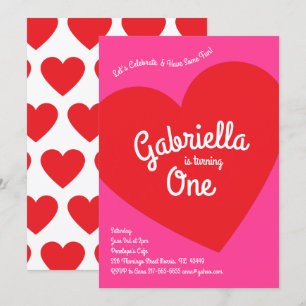 Herzkinder 1. Geburtstag Party Rosa und Rot Einladung