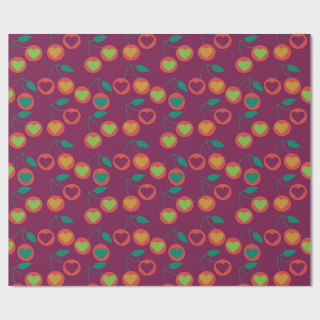 Herzkirschen magenta geschenkpapier (Flach)