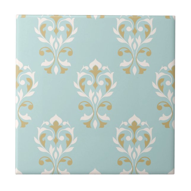 Herzklopfen Big Blass Cream & Gold auf Blau Fliese (Vorderseite)