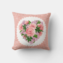 Herzklopfen mit rosa Rosen und lila Blume Kissen