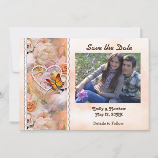 Herzklopfen, orangefarbene Rose, Schmetterlinge Re Save The Date