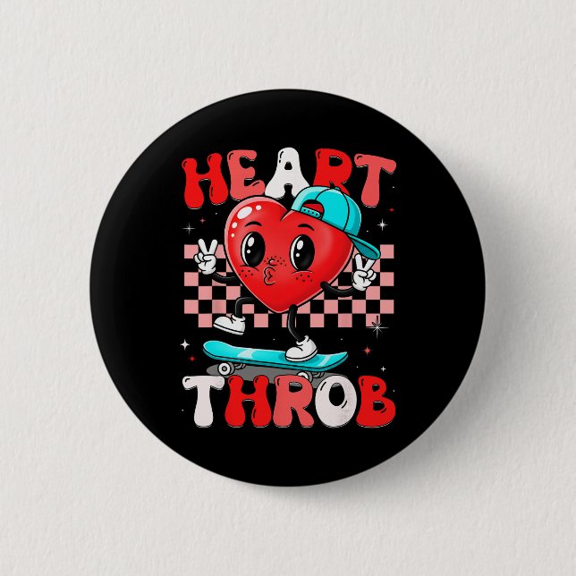 Herzklopfen Retro Groovy Valentinstag Männer Junge Button (Vorderseite)