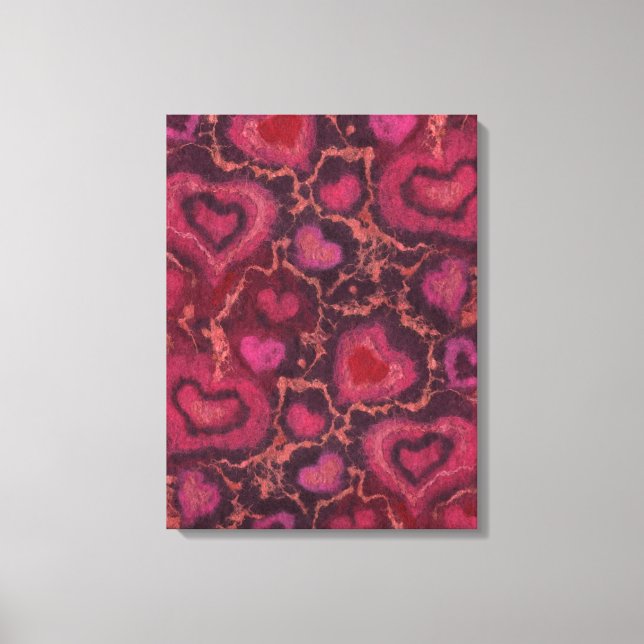 Herzklopfen, romantische Liebe, Rosa und Bordeaux Leinwanddruck (Vorderseite)