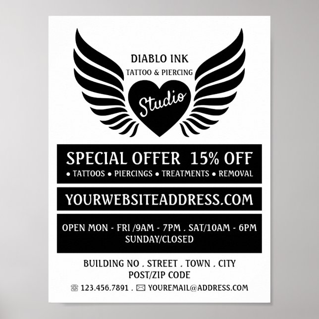 Herzklopfen Tattoo, Tattoo & Body Piercing Studio Poster (Vorne)