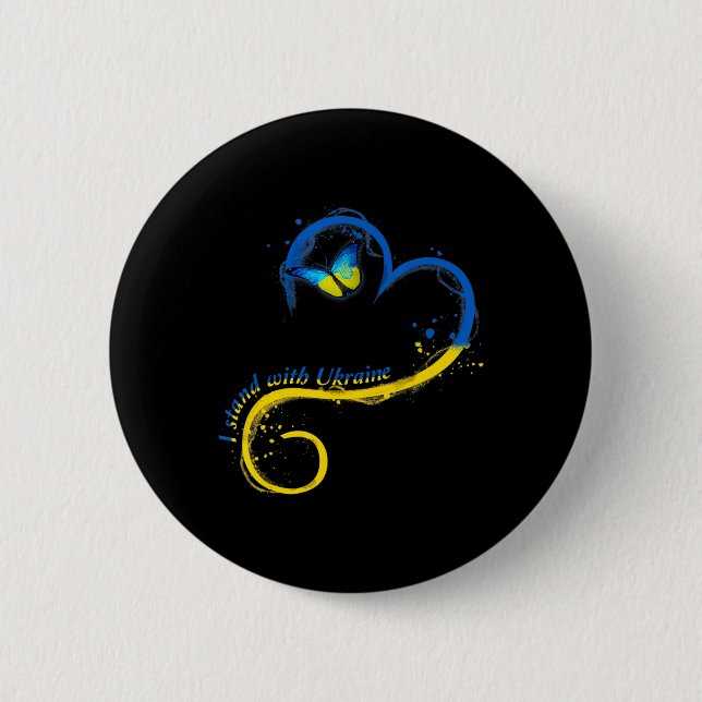 Herzklopfen Ukraine Schmetterling Ukrainische Fahn Button (Vorderseite)