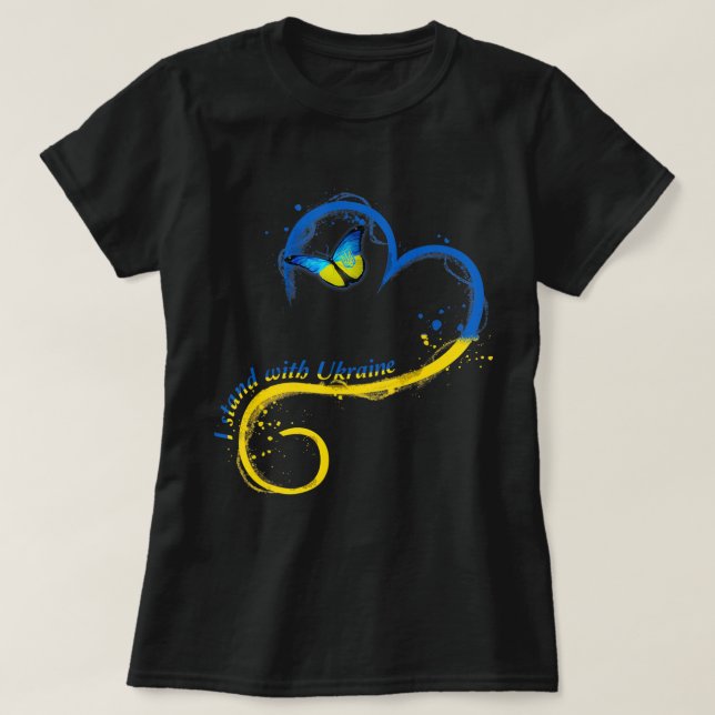 Herzklopfen Ukraine Schmetterling Ukrainische Fahn T-Shirt (Design vorne)