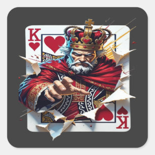 Herzkönig — Kühne königliche Spielkartenillustrati Quadratischer Aufkleber
