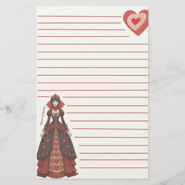 Herzkönigin Liniiertes Briefpapier (Vorderseite)
