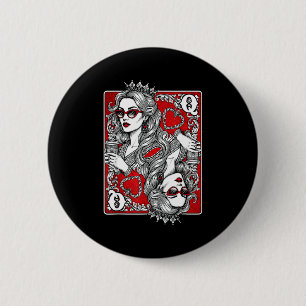 Herzkönigin Spielkarte Kaffee Liebhaber Glücksspie Button