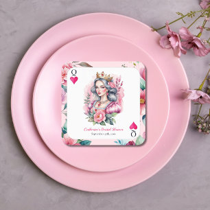 Herzkönigin Spielkarte Rosa Brautdusche Rechteckiger Pappuntersetzer