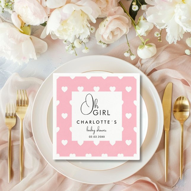 Herzkranz Babydusche Serviette (Heart Pattern Baby Shower Napkins with your name and date.)