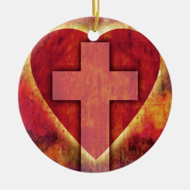 Herzkreuz Keramik Ornament (Vorne)