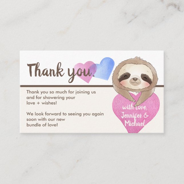 Herzlich Niedlich Baby Sloth Vielen Dank Begleitkarte (Vorderseite)