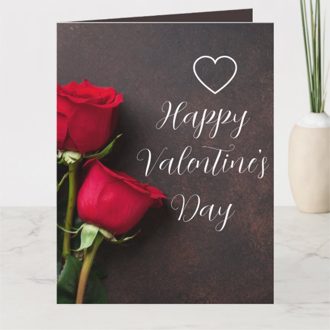 Herzlich Rote Rose Braun Glossie Schönes Valentine Karte (Vorderseite)