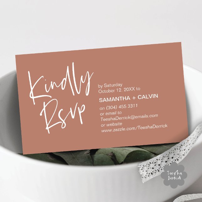 Herzlich UAWG Moderne Minimalistische Hochzeitsein Begleitkarte (Kindly RSVP Modern Minimalist Wedding Dinner Invites Reminder Enclosed Card Phone Email Earthy Brown)