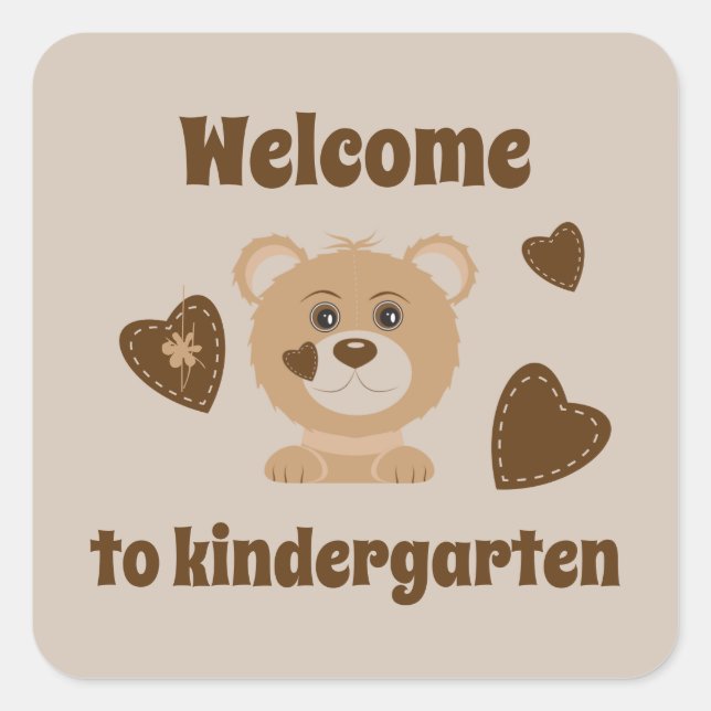 Herzlich Willkommen auf der Kindergarten Bärenaufk Quadratischer Aufkleber (Vorderseite)