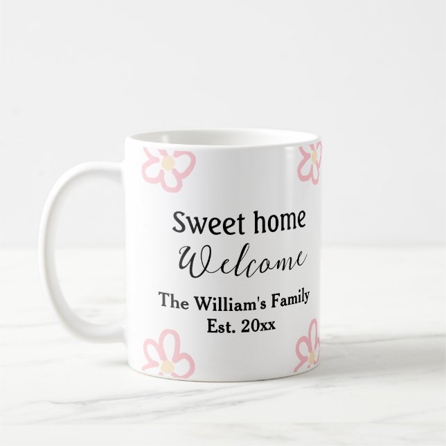 Herzlich willkommen auf der Zuhause! Text Kaffeetasse (Links)