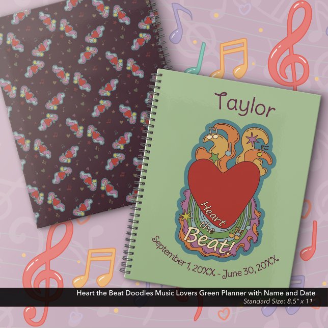 Herzlich Willkommen bei den Beat Doodles für Musik Planer (Heart the Beat Doodles for Music Lovers Green Planner Personalized with Your Name and Dates
)