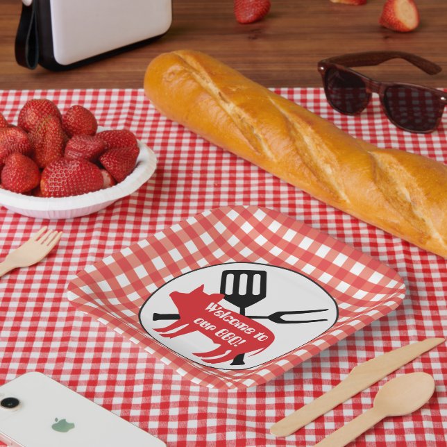 Herzlich willkommen bei GRILLEN Pig Party Papierse Pappteller (Picknick)