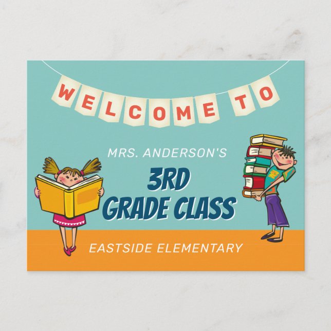 Herzlich willkommen bei Lehrerklauseln für Kinder Postkarte (Vorderseite)