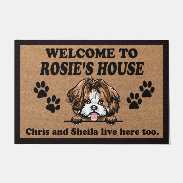 Herzlich willkommen bei unserem Zuhause Custom Dog Fußmatte (Vorderseite)