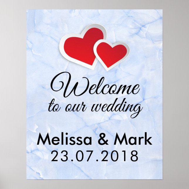 Herzlich willkommen bei unserer Hochzeit 2 Rote He Poster (Vorne)