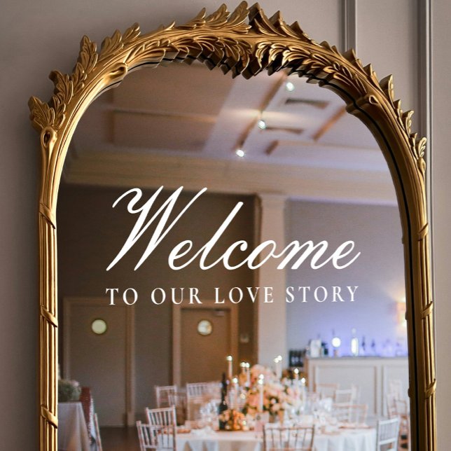 Herzlich willkommen bei unserer Liebe Story Classi Fensteraufkleber (Welcome to Our Love Story Classic Script Wedding Window Cling)