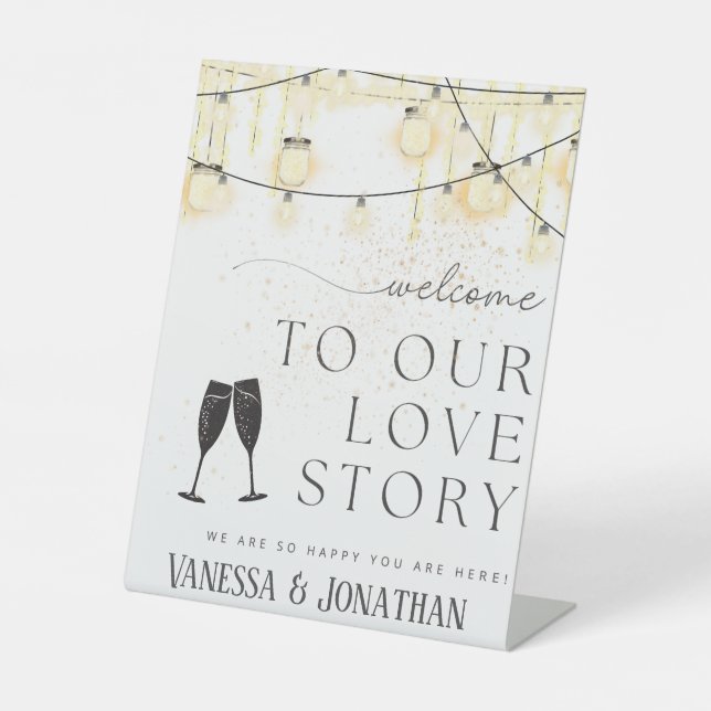Herzlich willkommen bei unserer Liebe Story Custom Sockelschild (Vorderseite)