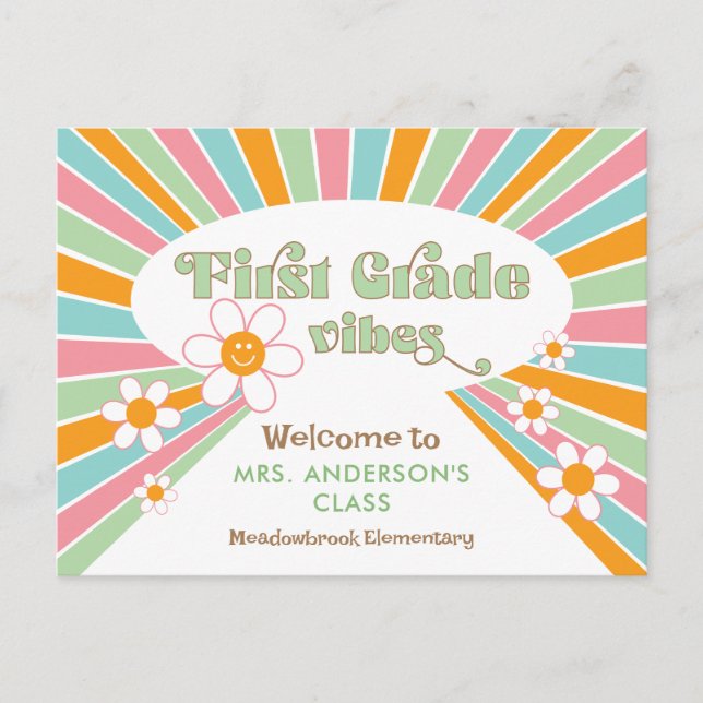 Herzlich willkommen beim 70er Retro Teacher der er Postkarte (Vorderseite)