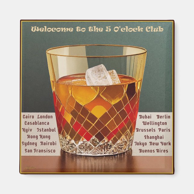 Herzlich willkommen im 5-Uhr Club Mid Century Desi Magnet (Vorne)