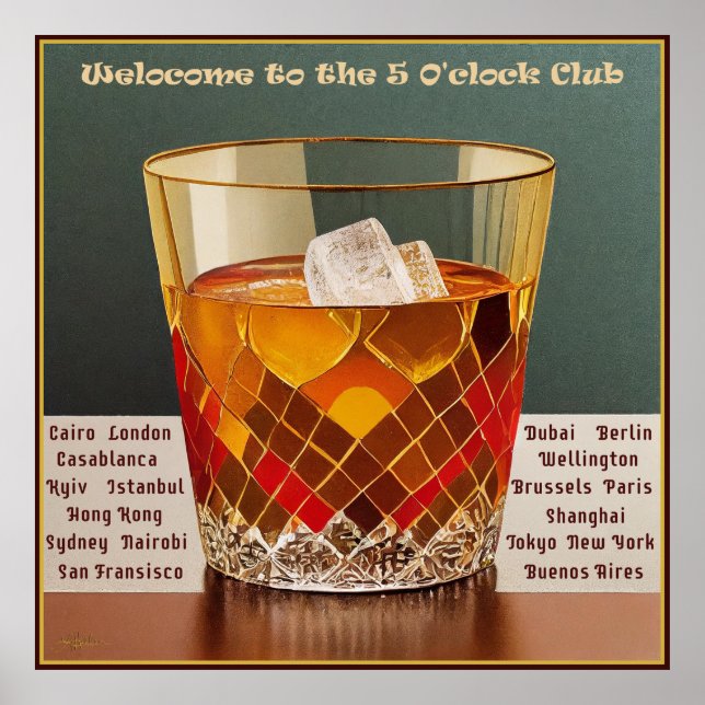 Herzlich willkommen im 5-Uhr Club Mid Century Desi Poster (Vorne)