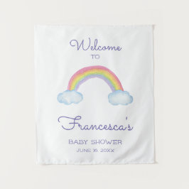 Herzlich willkommen im Baby Dusche Aquarellenbogen Wandteppich