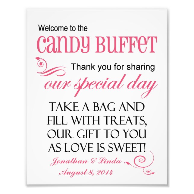 Herzlich willkommen im Candy Buffet Pink Wedding S Fotodruck (Vorne)
