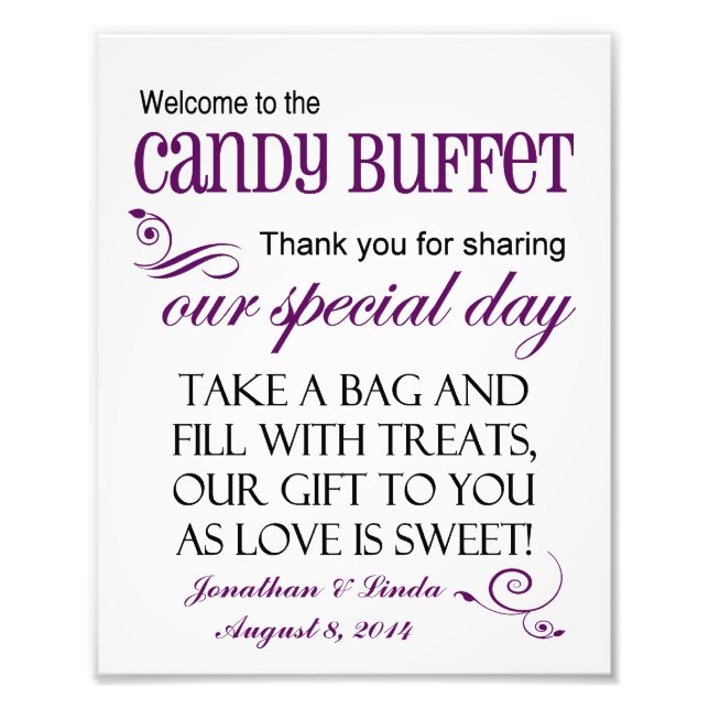 Herzlich willkommen im Candy Buffet Violet Wedding Fotodruck (Vorne)