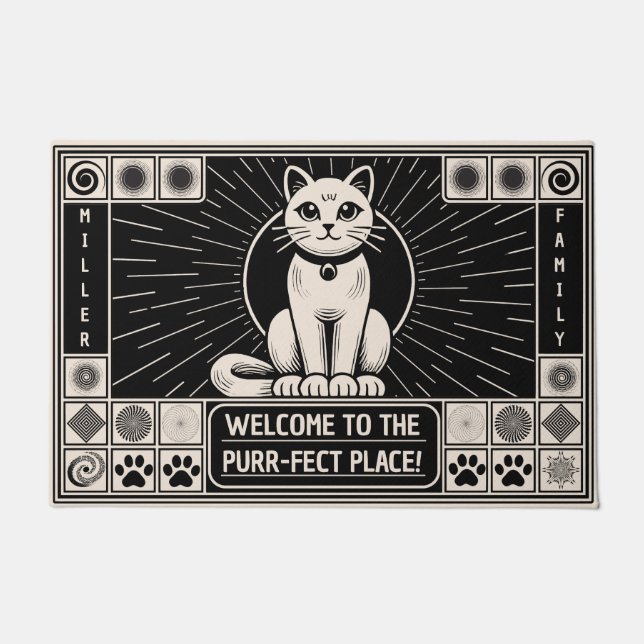Herzlich willkommen im Purr-fect-Platz, individuel Fußmatte (Vorderseite)