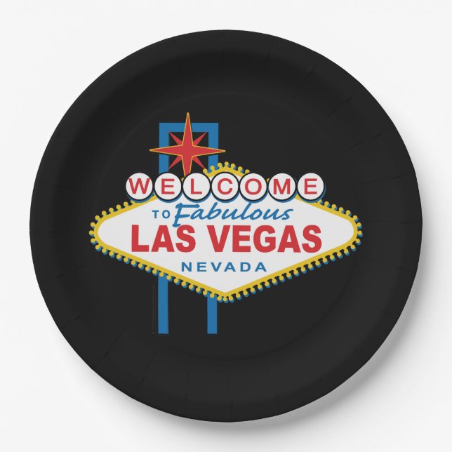 Herzlich willkommen im Zeichen von Las Vegas Pappteller (Vorderseite)