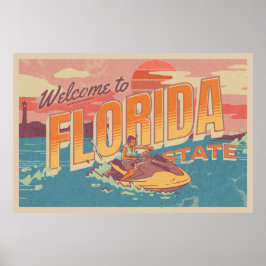 Herzlich willkommen in Florida Retro Vintage Postk Poster