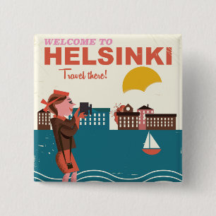 Herzlich willkommen in Helsinki Finnland als Reise Button