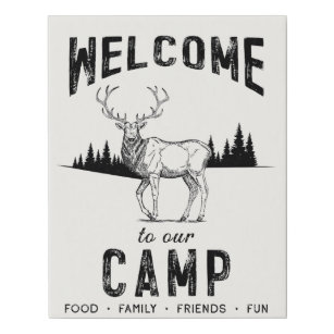 Herzlich willkommen in unserem Camp Deer Vintag ru Künstlicher Leinwanddruck