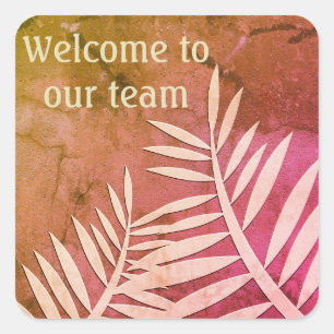 Herzlich willkommen in unserem Team Pink Leaf Silh Quadratischer Aufkleber