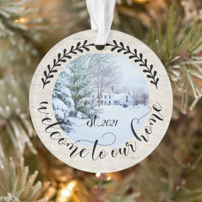 Herzlich Willkommen in unserem Zuhause 2 Foto Baue Ornament (Baum)