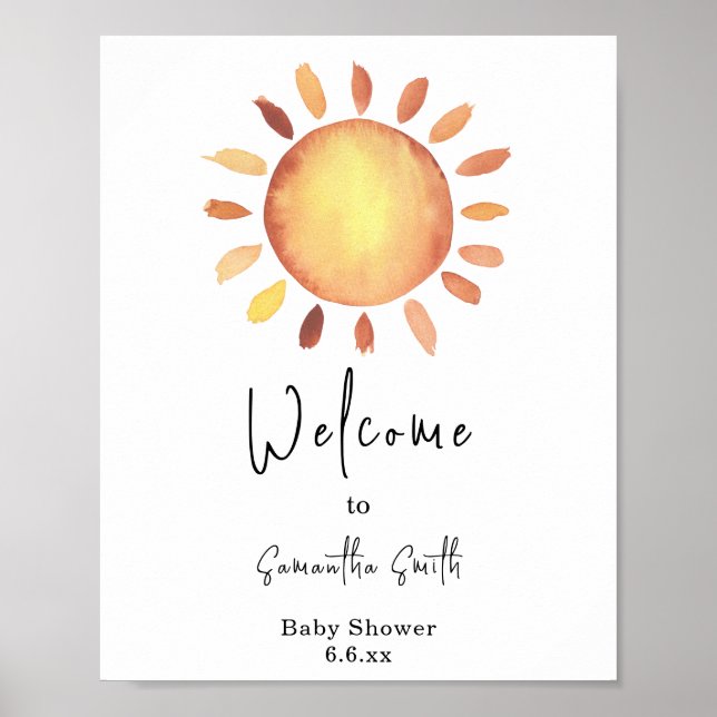 Herzlich willkommen in Watercolor Happy Yellow Sun Poster (Vorne)