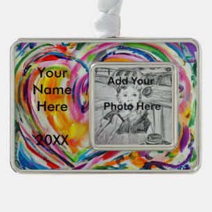 Herzlich Willkommen Personalisiertes Foto Ornament Rahmen-Ornament Silber
