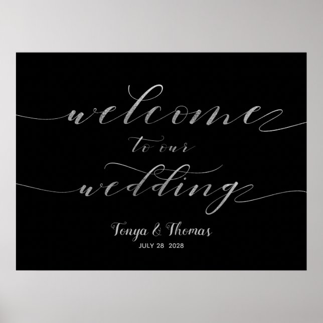 Herzlich willkommen unser Hochzeitssymbol für Silb Poster (Vorne)