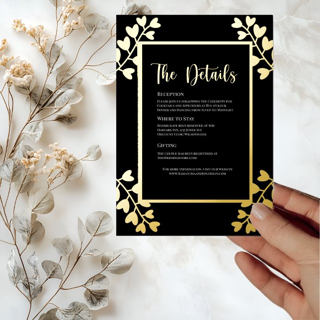 Herzliche Blume auf der Black Gold Details Card Folieneinladung (Von Creator hochgeladen)