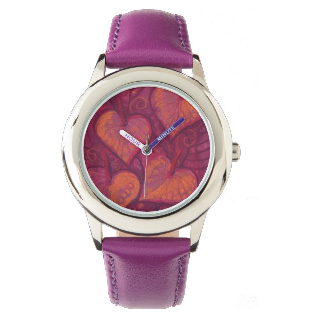Herzliche Blume, blumenreiche Herzen, rosa, rot un Armbanduhr (Vorderseite)